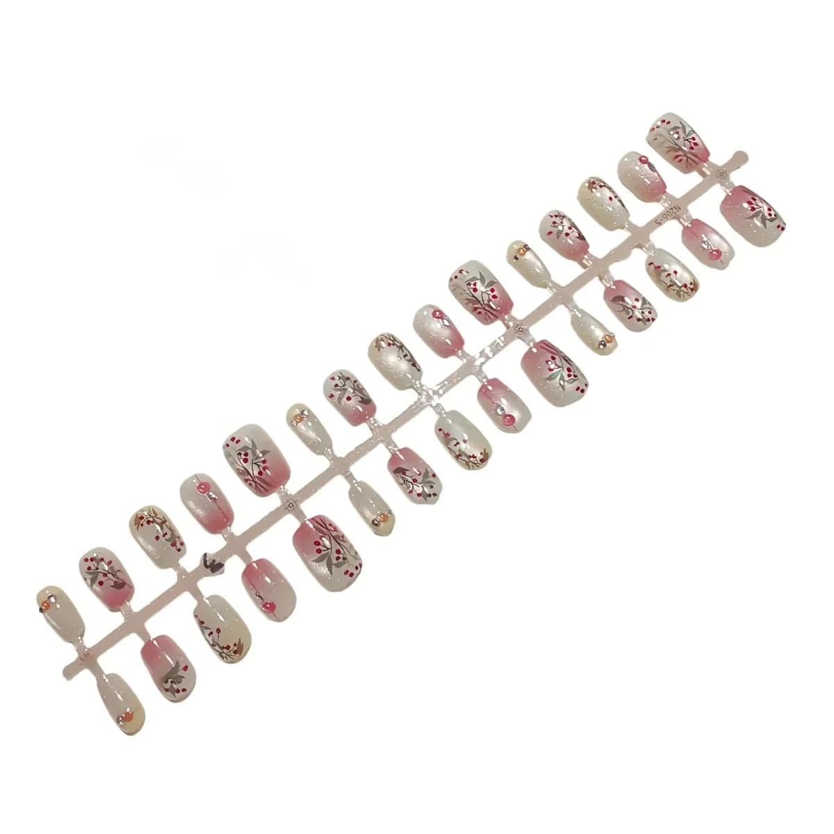 Punase oa kassisilma efektiga kunstküüned rhinestones'ite ja lillemustriga